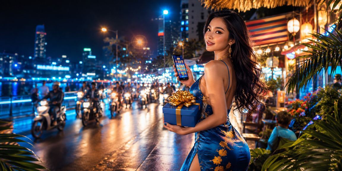 Cảnh đêm tại chợ đêm với nền slot game tại Hà Nội
